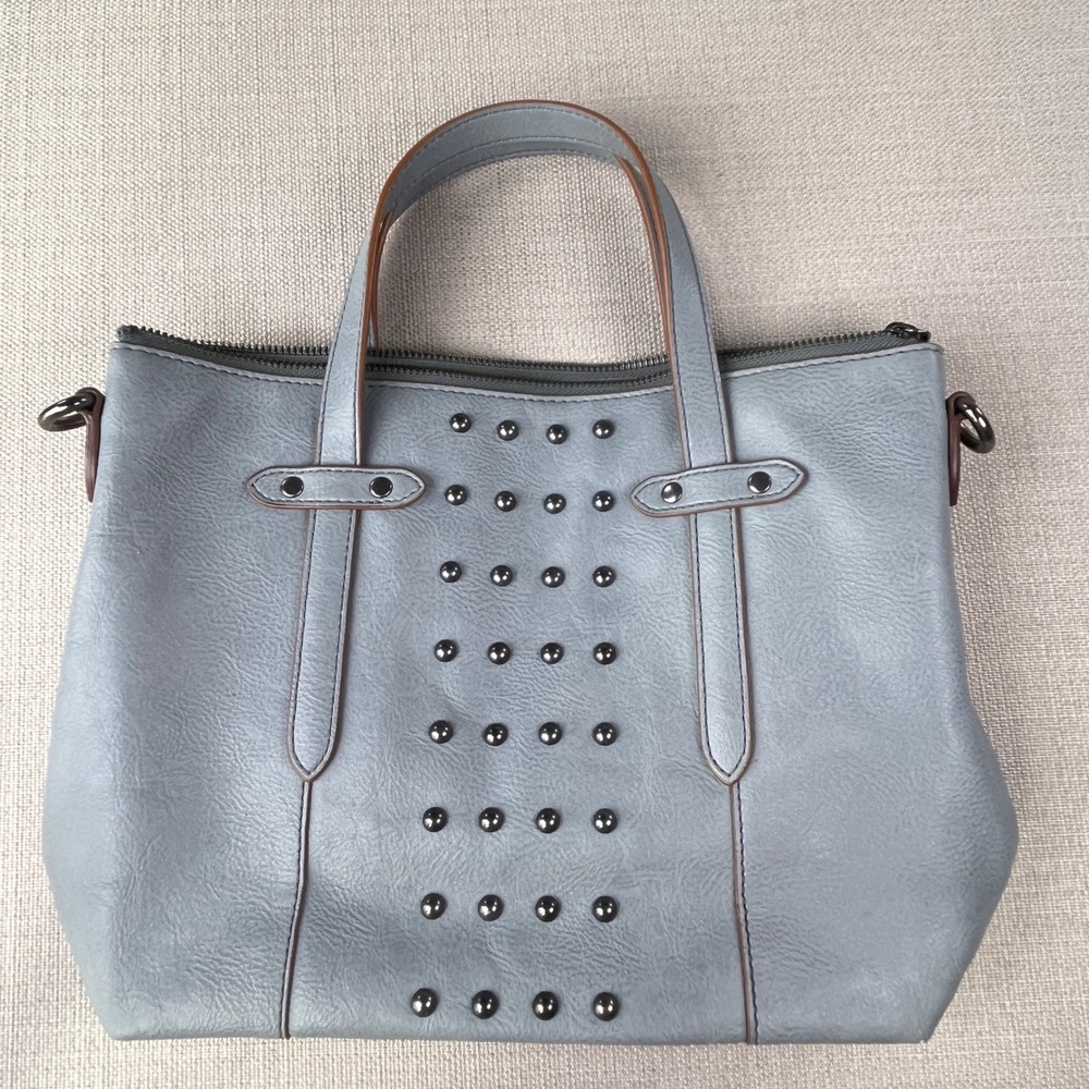 Fossil Satchel Womens Medium Blue Studded Faux Leather Bag SHB2310 No Long Strap